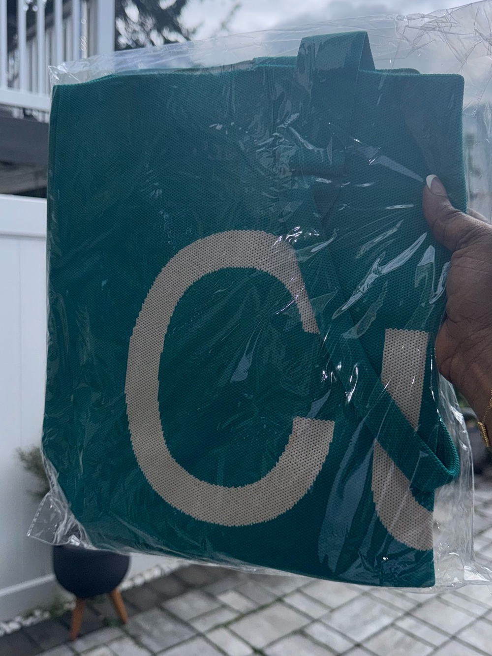 Teal Canvas Tote Bag with Beige Lettering - Unbranded
